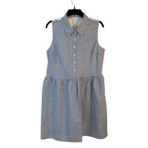 Xhilaration Women's XL Blue Gingham Stripes with Eyelet Back A-Line Retro